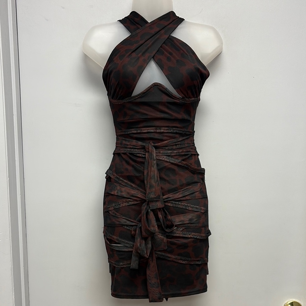 NWT PrettyLittleThing Leopard Print Wrap Bodycon Dress